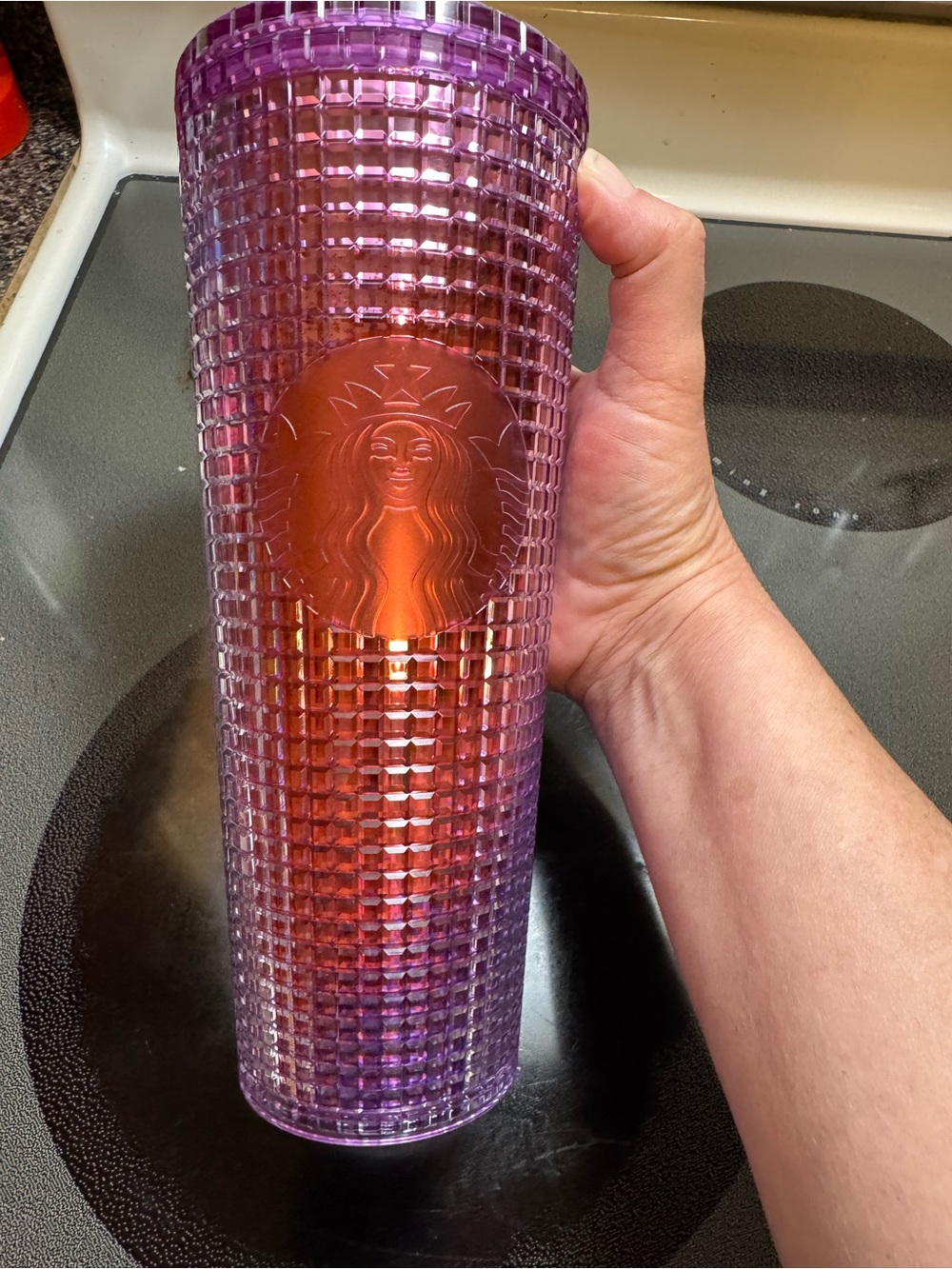 STARBUCKS Purple Grid Plastic Cold Cup 24Oz Ombré Disco Tumbler